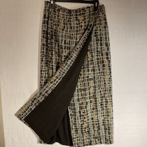 Josephine Chaus Women's 12 Long Maxi Skirt Green Brown Tan Print partial Wrap